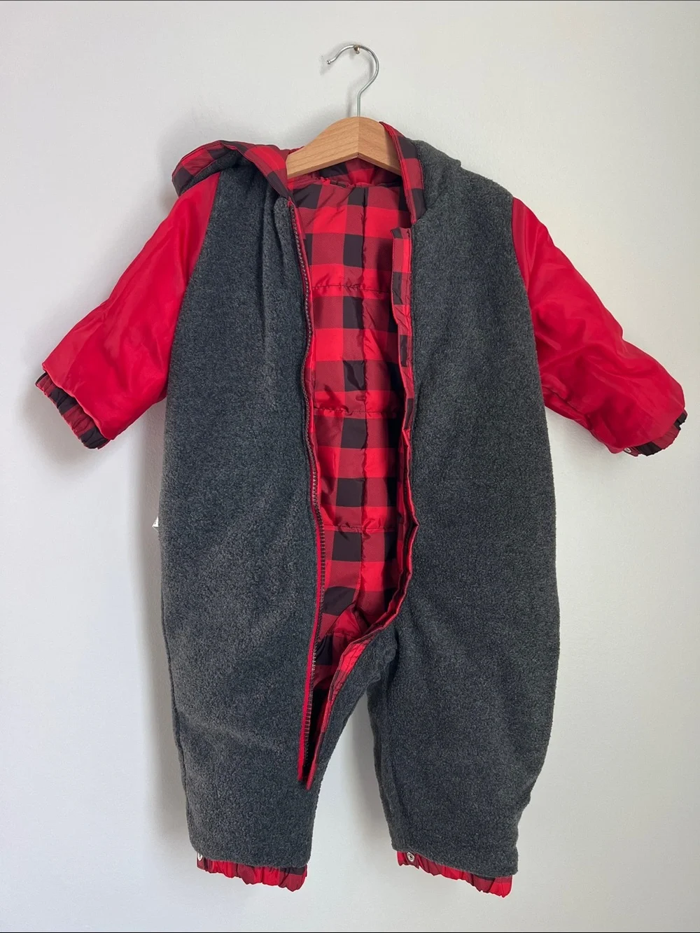 Baby GAP | Red & Black Buffalo Plaid One-Piece Puffer #473862-02 Size 12-18M
